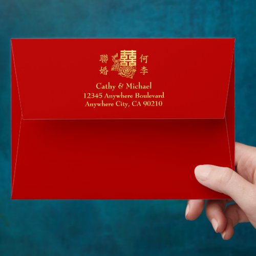 Classic elegant Chinese wedding logo floral red Envelope