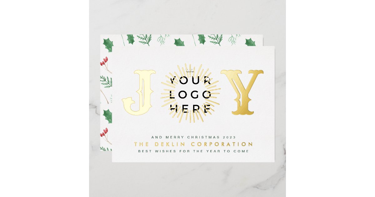Classic Elegant Christmas GOLD JOY Business LOGO Foil Holiday Card | Zazzle Classic Elegant Christmas GOLD JOY Business LOGO... 