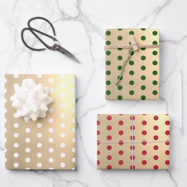 Classic Elegant Christmas Gold Polka Dots  Wrapping Paper Sheets (Front)