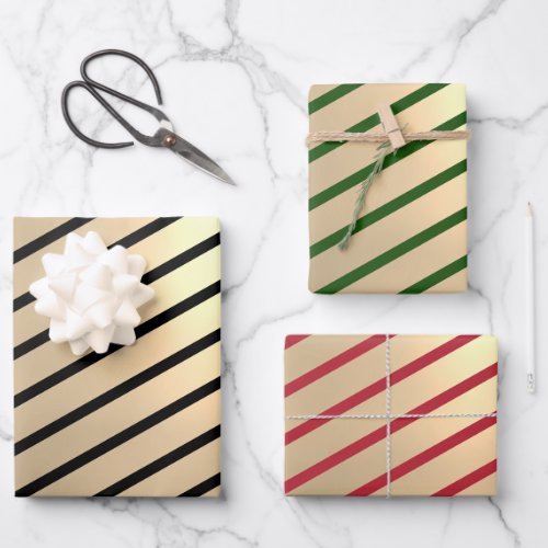 Classic Elegant Christmas Gold Stripe  Wrapping Paper Sheets