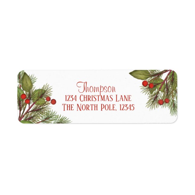 Classic Elegant Christmas Greenery Mailing Label (Front)