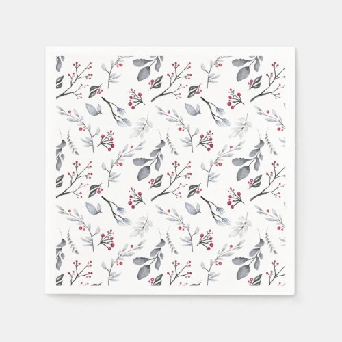 Classic Elegant Christmas Leaves and Berries Napkins