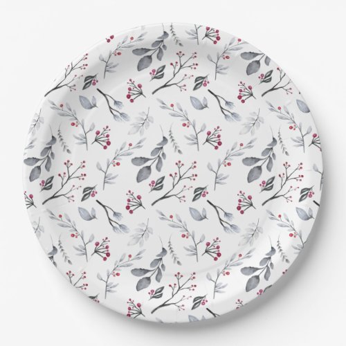 Classic Elegant Christmas Leaves and Berries Paper Plates