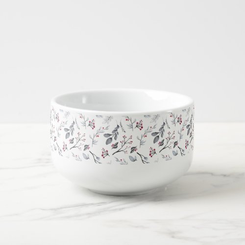 Classic Elegant Christmas Leaves and Berries Soup Mug