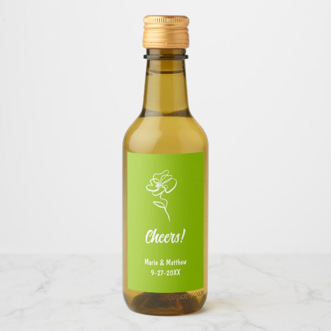 Classic & Elegant Citrus Green Floral Sketch Wine Label (Front)