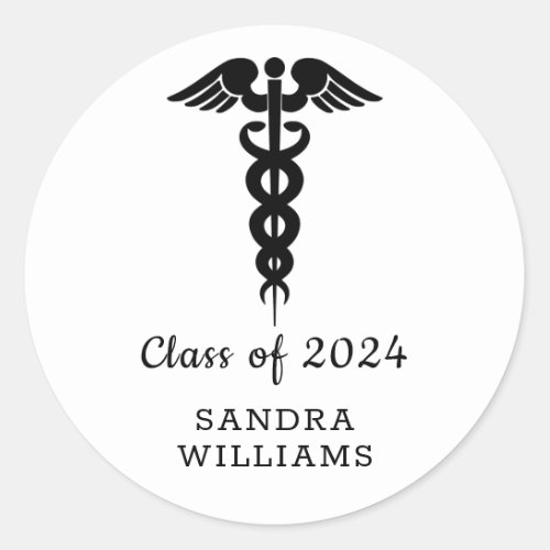 Classic Elegant Class of 2024 Medical Graduation Classic Round Sticker