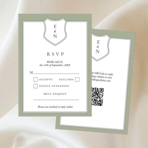 Classic Elegant Crest QR Code Wedding RSVP Card