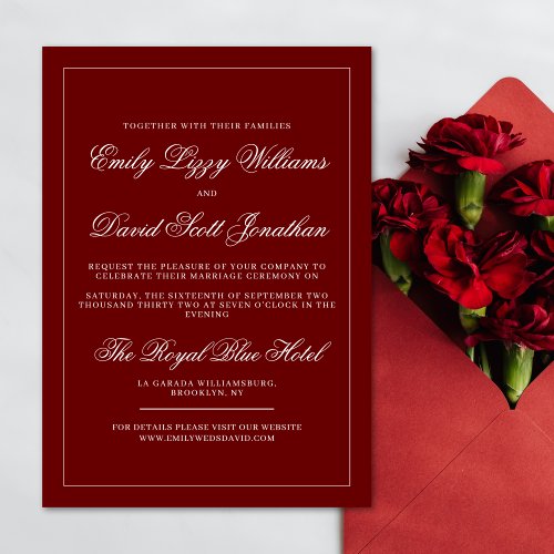 Classic Elegant Crimson Red Minimal Calligraphy  Invitation