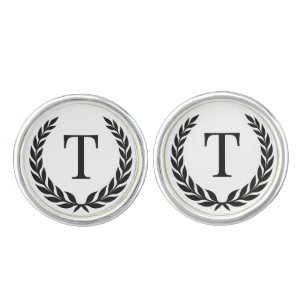 Classic Elegant Custom Initial Laurel Monogram Cufflinks