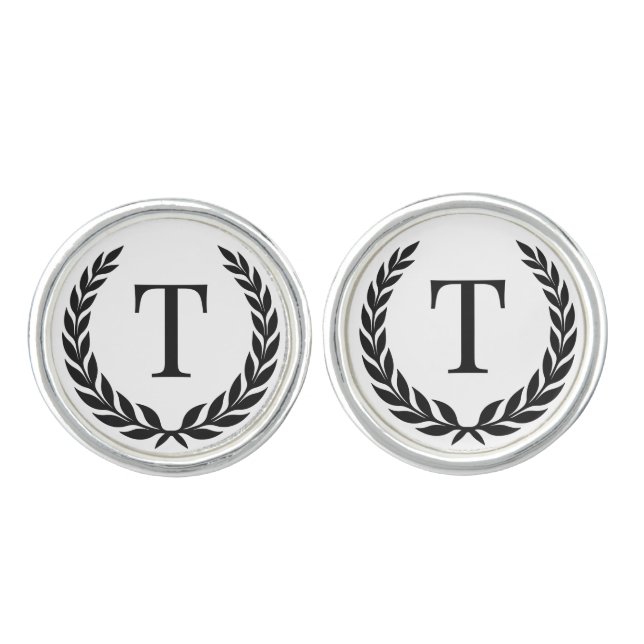 Classic Elegant Custom Initial Laurel Monogram Cufflinks (Front)