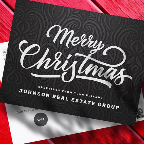 Classic Elegant Dark Damask Pattern Holiday Postcard