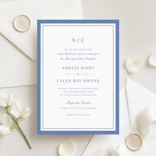 Classic Elegant Dusty Blue Border Frame Wedding Invitation