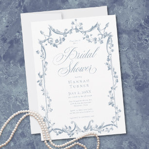 Classic Elegant Dusty Blue Delicate Floral Shower Invitation