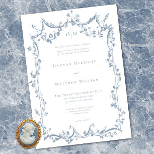 Classic Elegant Dusty Blue Delicate Floral Wedding Invitation