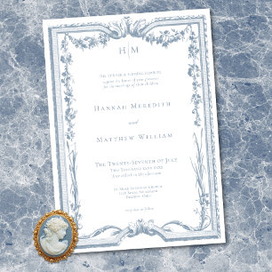 Classic Elegant Dusty Blue Floral Frame Wedding Invitation