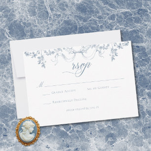 Classic Elegant Dusty Blue Floral Frame Wedding RSVP Card