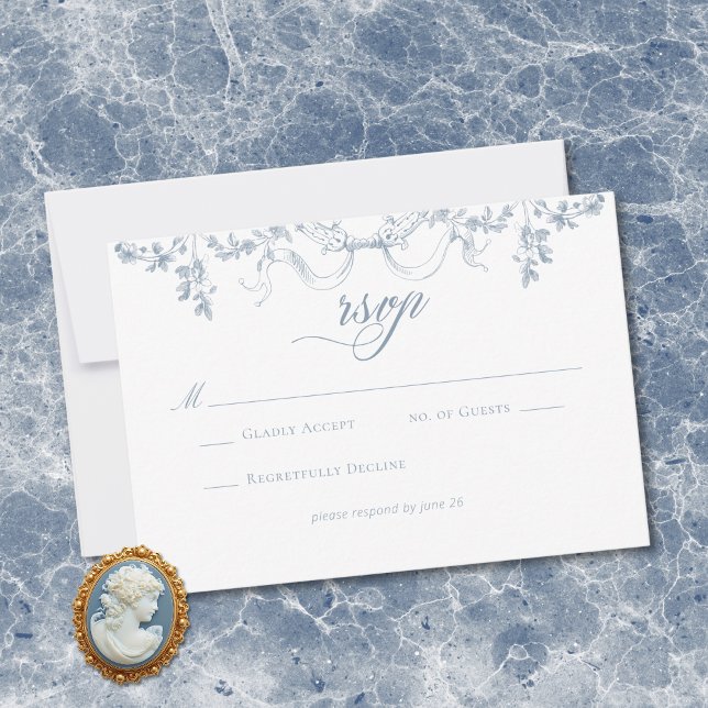 Classic Elegant Dusty Blue Floral Frame Wedding RSVP Card (Classic Elegant Dusty Blue Floral Frame Wedding RSVP Card)