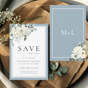 Classic Elegant Dusty Blue Floral  Save The Date