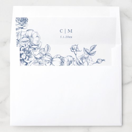 Classic Elegant Dusty Blue Floral Wedding Envelope Liner