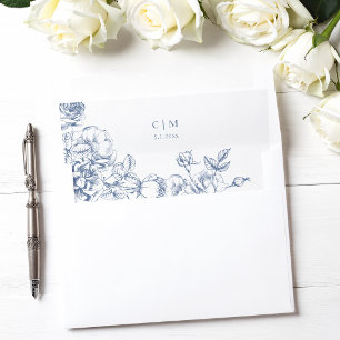 Classic Elegant Dusty Blue Floral Wedding Envelope Liner