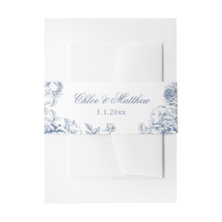 Classic Elegant Dusty Blue Floral Wedding Invitation Belly Band