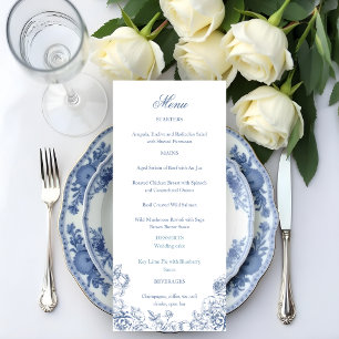 Classic Elegant Dusty Blue Floral Wedding Menu