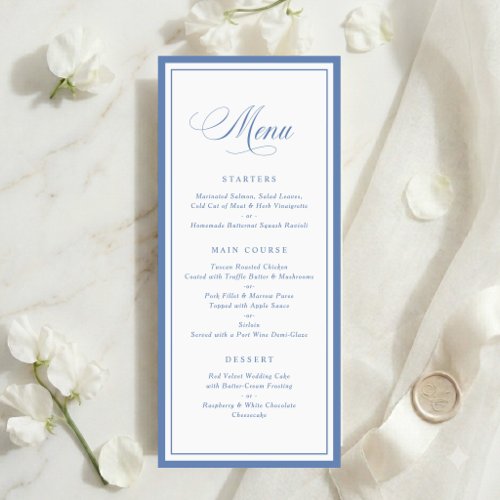 Classic Elegant Dusty Blue Frame Wedding Menu