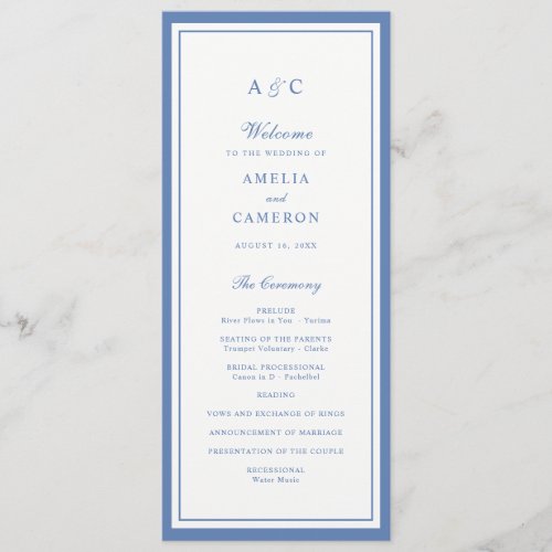 Classic Elegant Dusty Blue Frame Wedding Program