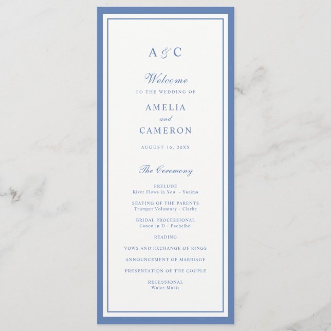 Classic Elegant Dusty Blue Frame Wedding Program (Front)