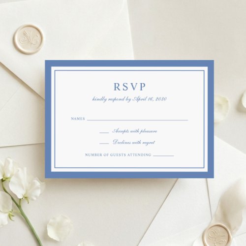 Classic Elegant Dusty Blue Frame Wedding RSVP Invitation