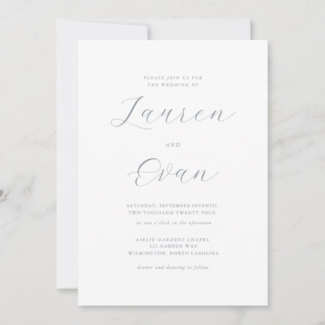 Classic Elegant Dusty Blue Gray Romatic Wedding Invitation (Front)