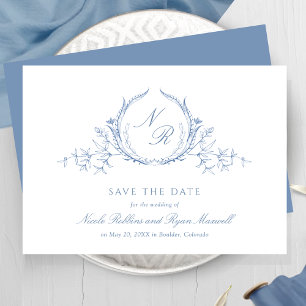 Classic, Elegant Dusty Blue Monogram Wedding Save The Date