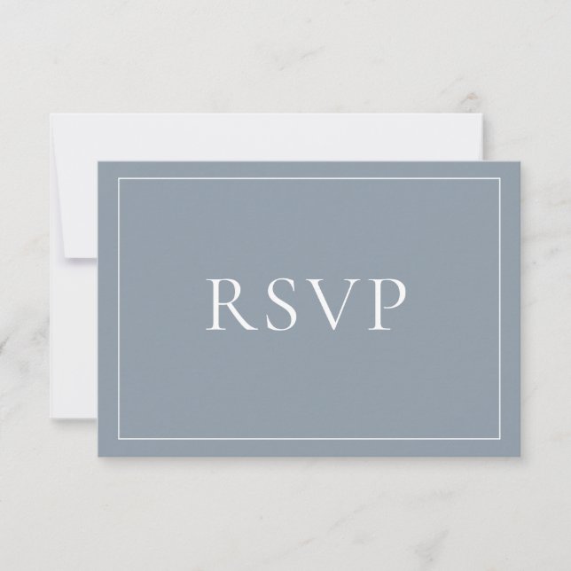 Classic Elegant Dusty Blue Script RSVP Card (Front)