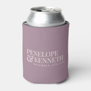 Classic Elegant Dusty Purple Custom Wedding Names Can Cooler