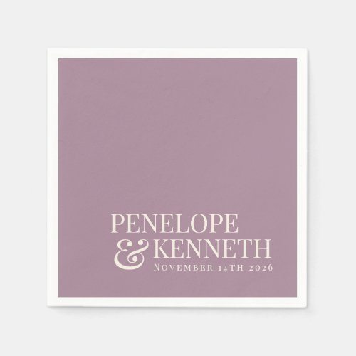 Classic Elegant Dusty Purple Custom Wedding Names Napkins