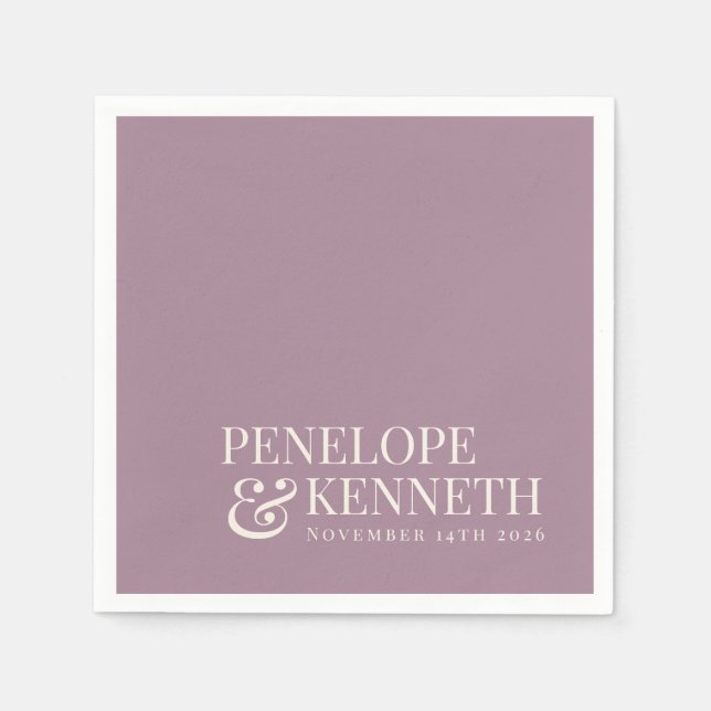 Classic Elegant Dusty Purple Custom Wedding Names Napkins (Front)