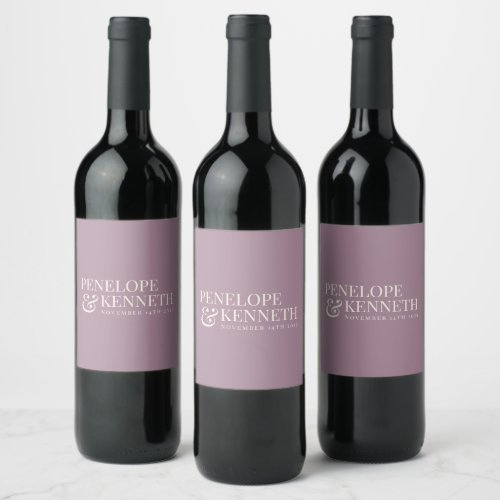 Classic Elegant Dusty Purple Custom Wedding Names  Wine Label