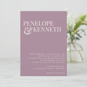 Classic Elegant Dusty Purple Typography Wedding Invitation
