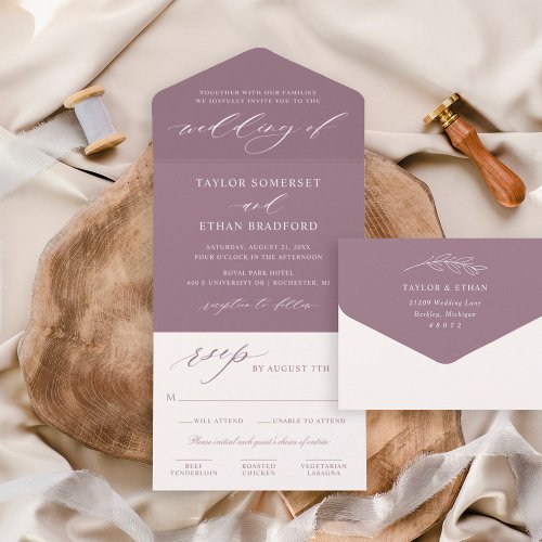 Classic Elegant Dusty Purple Wedding All In One Invitation