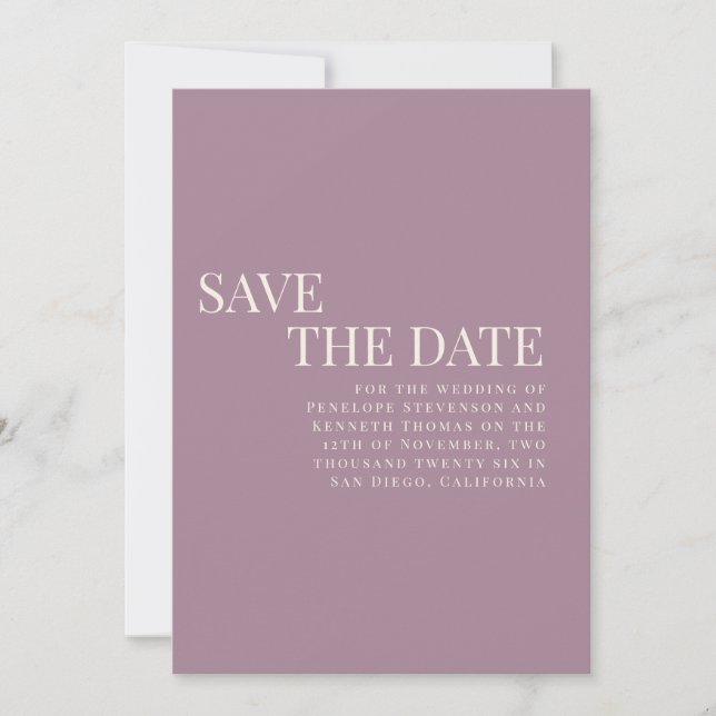 Classic Elegant Dusty Purple Wedding Couple Photo Save The Date (Front)