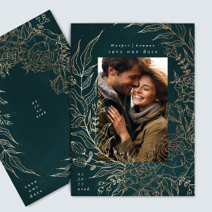 Classic Elegant Emerald Green Gold Elegant Wreath Save The Date