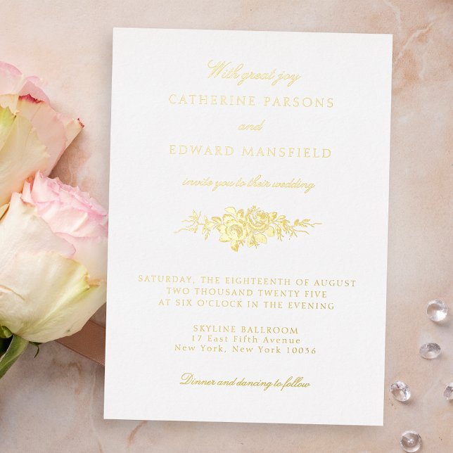 Classic Elegant Engraved Floral  Foil Invitation (Creator Uploaded)