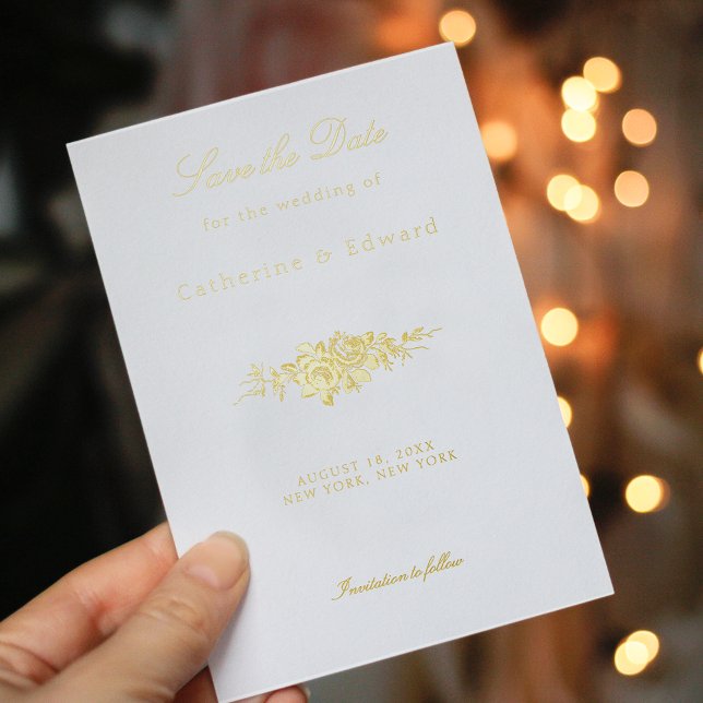 Classic Elegant Engraved Floral Save the Date Foil Invitation (Creator Uploaded)