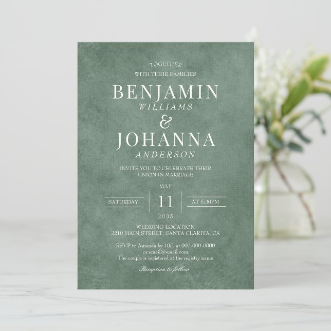 Classic Elegant Eucalyptus Green Wedding Invitation (Standing Front)