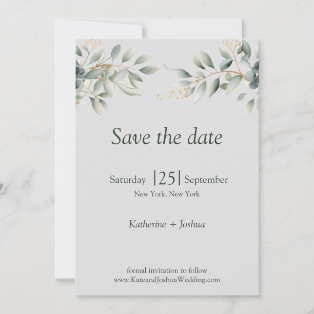 Classic Elegant Eucalyptus Wedding Save The Date (Front)