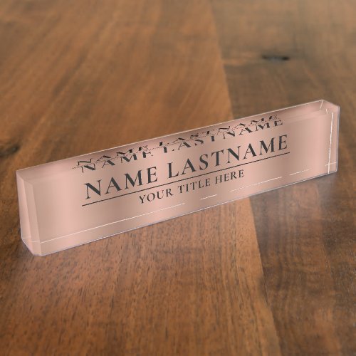 Classic Elegant Faux Rose Gold Blush Pink Desk Name Plate