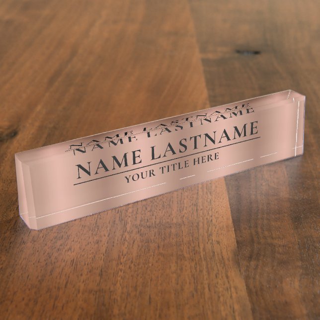 Classic Elegant Faux Rose Gold Blush Pink Desk Name Plate (Side)