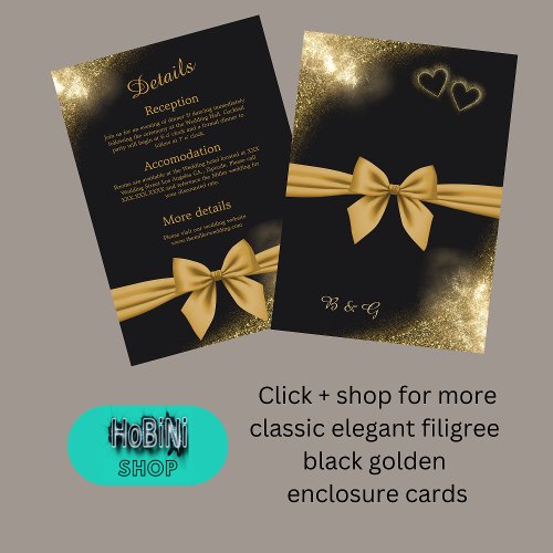 classic elegant filigree  black golden wedding enclosure card