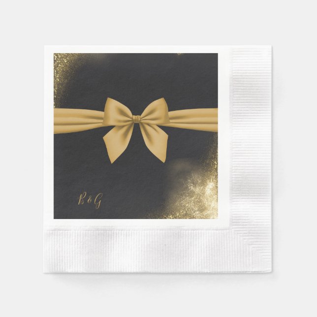classic elegant filigree  black golden wedding napkins (Front)