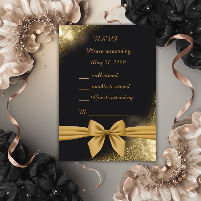 classic elegant filigree  black golden wedding RSVP card (Creator Uploaded)